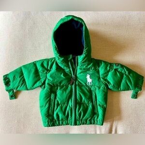 Polo RALPH LAUREN Boys Water-Repellent Down Puffer Hooded Jacket Green Sz 9M